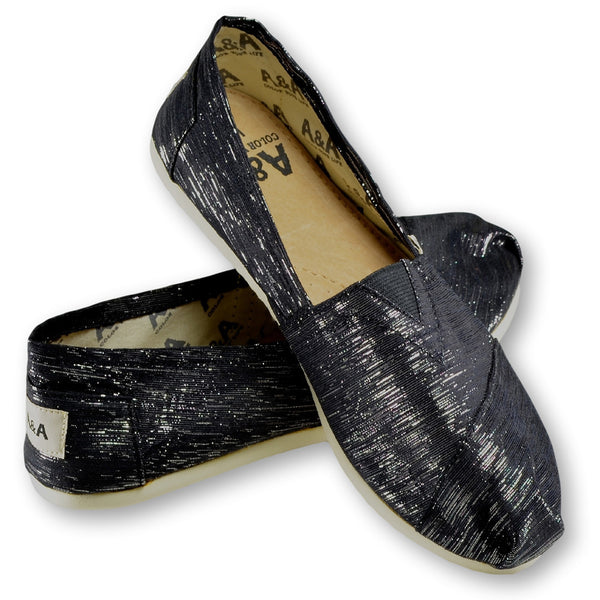 Sparkly Black Slip On Canvas Shoes for Women - A&A Shoes